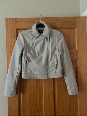 Express Light Gray Leather Moto Jacket